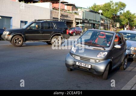 Austin, TX May 8, 2008: A Smart Car sits parked on west Sixth Street in downtown Austin. Record-high gas prices have commuters looking for alternative transportation to traditional cars. ©Bob Daemmrich Stock Photo