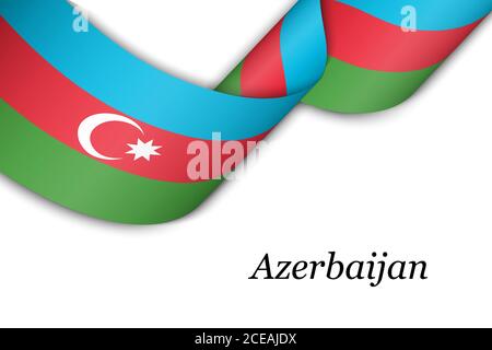 Waving ribbon or banner with flag of Azerbaijan. Template for independence day poster design Stock Vector