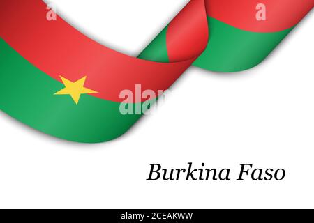 Waving ribbon or banner with flag of Burkina Faso. Stock Vector