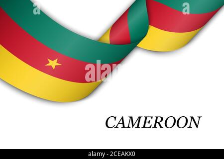 Waving ribbon or banner with flag of Cameroon. Stock Vector