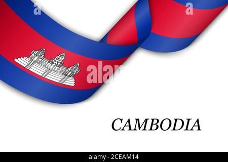 Waving ribbon or banner with flag of Cambodia Stock Vector