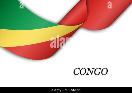 Waving ribbon or banner with flag of Congo. Stock Vector