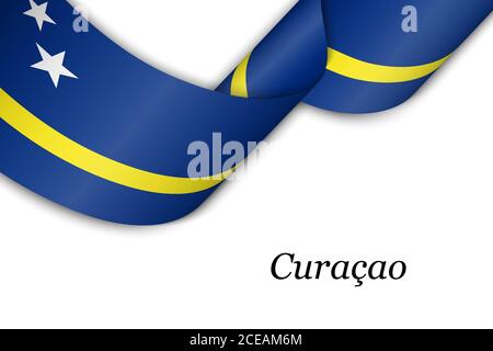Waving ribbon or banner with flag of Curacao Stock Vector