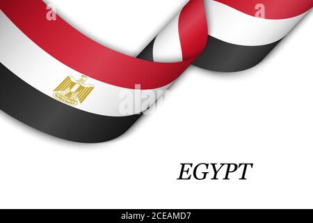 Waving ribbon or banner with flag of Egypt. Stock Vector