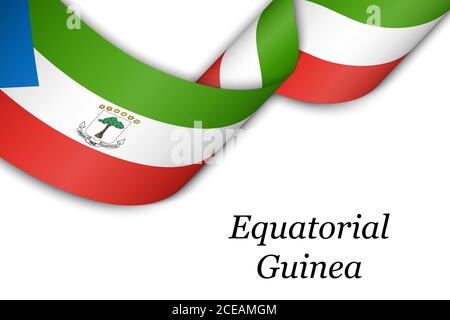 Waving ribbon or banner with flag of Equatorial Guinea. Stock Vector
