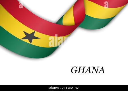 Waving ribbon or banner with flag of Ghana. Stock Vector