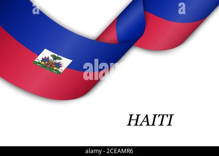 Waving ribbon or banner with flag of Haiti Stock Vector