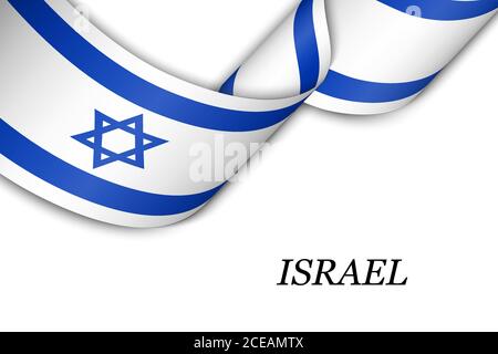Waving ribbon or banner with flag of Israel Stock Vector