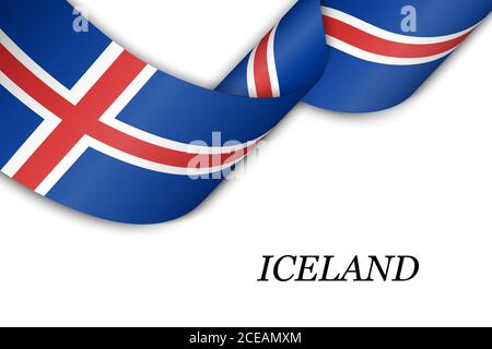 Waving ribbon or banner with flag of Iceland Stock Vector