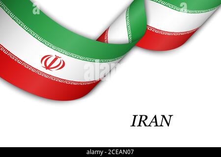 Waving ribbon or banner with flag of Iran Stock Vector