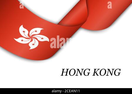 Waving ribbon or banner with flag of Hong Kong Stock Vector