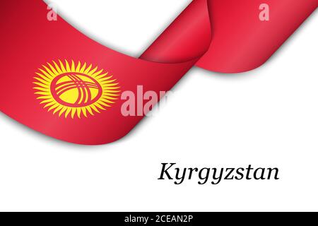 Waving ribbon or banner with flag of Kyrgyzstan Stock Vector