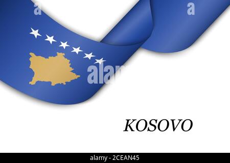 Waving ribbon or banner with flag of Kosovo Stock Vector