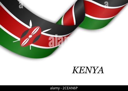 Waving ribbon or banner with flag of Kenya. Stock Vector