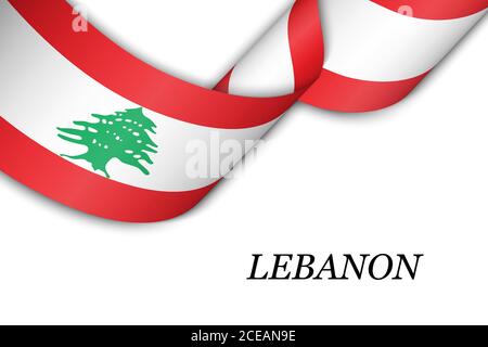 Waving ribbon or banner with flag of Lebanon Stock Vector