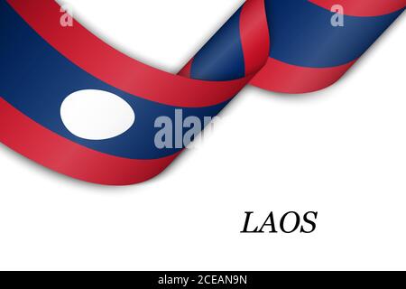 Waving ribbon or banner with flag of Laos Stock Vector