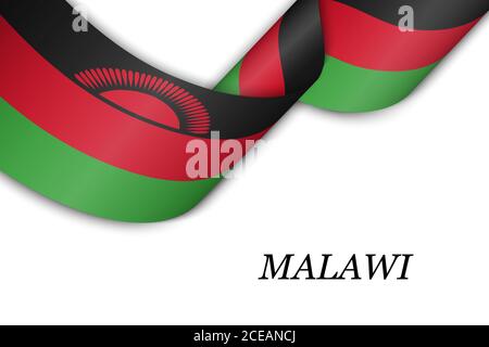 Waving ribbon or banner with flag of Malawi. Stock Vector