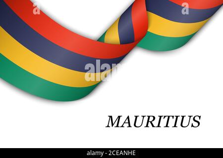 Waving ribbon or banner with flag of Mauritius. Stock Vector