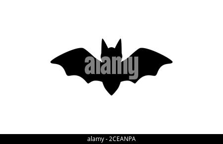 Vector of a black silhouette in the shape of a cute bat isolated against a white background with copy space for text. Graphic great for Halloween. Stock Vector
