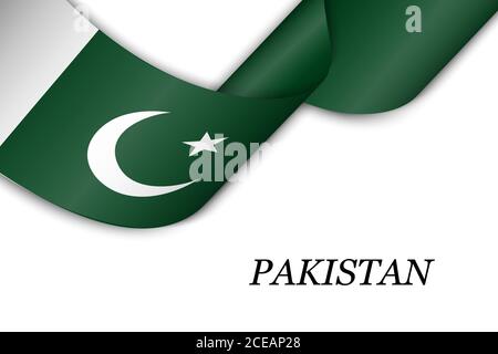 Waving ribbon or banner with flag of Pakistan Stock Vector