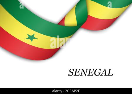 Waving ribbon or banner with flag of Senegal. Stock Vector