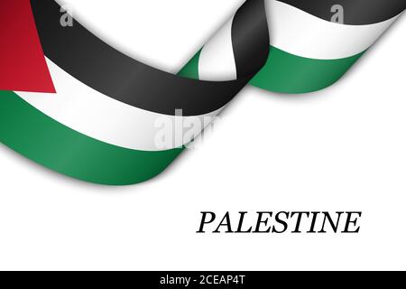 Waving ribbon or banner with flag of Palestine Stock Vector