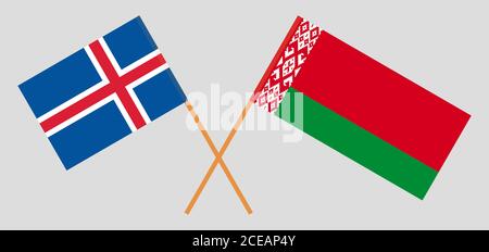 Crossed flags of Belarus and Iceland. Official colors. Correct proportion. Vector illustration Stock Vector