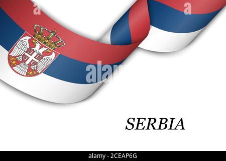 Waving ribbon or banner with flag of Serbia Stock Vector