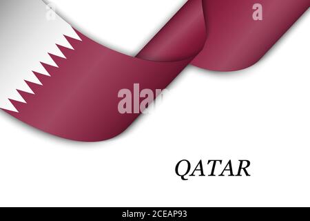 Waving ribbon or banner with flag of Qatar Stock Vector