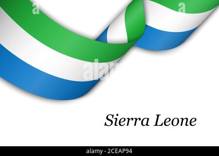 Waving ribbon or banner with flag of Sierra Leone. Stock Vector