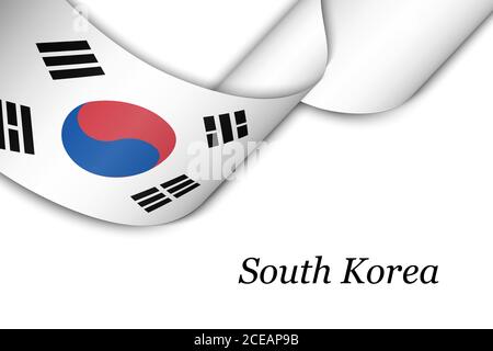 Waving ribbon or banner with flag of South Korea Stock Vector