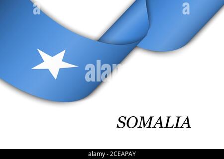 Waving ribbon or banner with flag of Somalia. Stock Vector