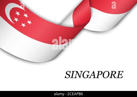 Waving ribbon or banner with flag of Singapore Stock Vector