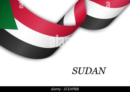 Waving ribbon or banner with flag of Sudan. Stock Vector