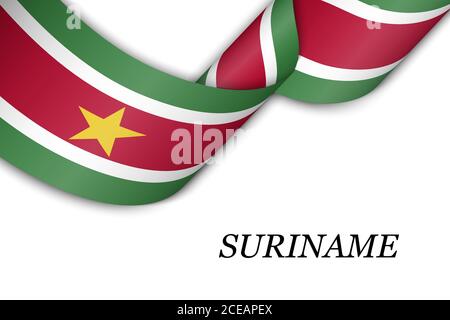 Waving ribbon or banner with flag of Suriname Stock Vector