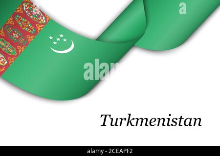 Waving ribbon or banner with flag of Turkmenistan Stock Vector