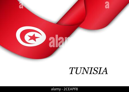Waving ribbon or banner with flag of Tunisia. Stock Vector