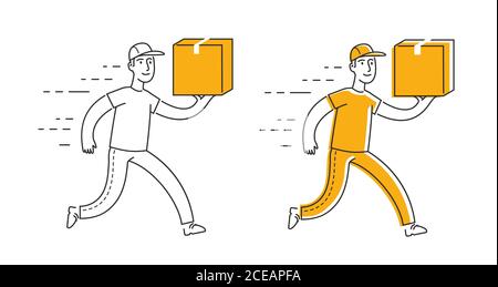 Express delivery symbol. Courier runs with box vector illustration Stock Vector