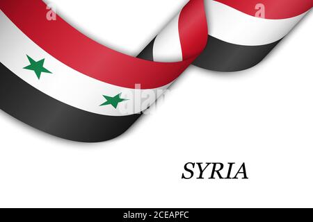 Waving ribbon or banner with flag of Syria Stock Vector