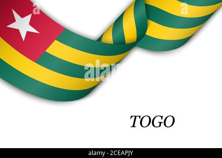 Waving ribbon or banner with flag of Togo. Stock Vector
