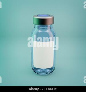 Vaccine vial isolated on cyan background. Healthcare 3D illustration Stock Photo