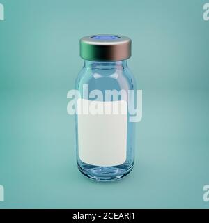 Vaccine vial isolated on cyan background. Healthcare 3D illustration Stock Photo