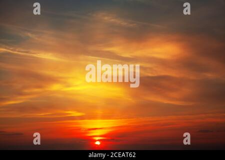 Sunset on the red sky . Fantastic scenery with sundown Stock Photo