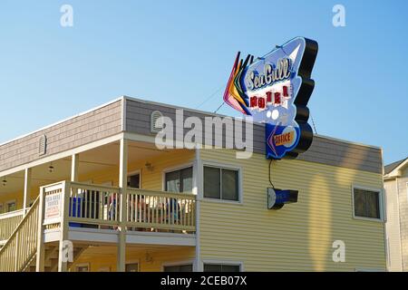 WILDWOOD, NJ -21 JUL 2020- View of a Doo Wop style motel located in the Wildwoods Shore Resort Historic District in New Jersey, United States. Stock Photo