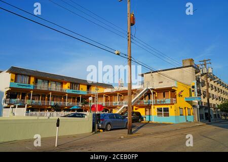 WILDWOOD, NJ -21 JUL 2020- View of a Doo Wop style motel located in the Wildwoods Shore Resort Historic District in New Jersey, United States. Stock Photo