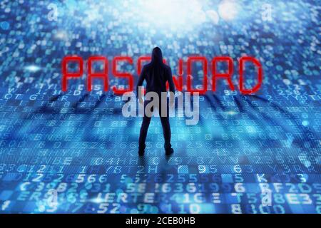 Hacker is searching to encrypt personal data and password Stock Photo
