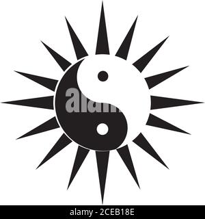 minimalist tattoo boho yin yang line art icon over white background ...