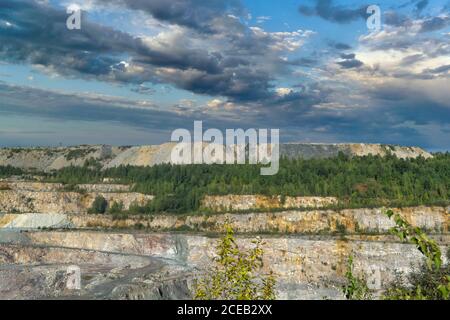 Great old quarry for dolomite mining top view. Stock Photo
