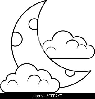 half moon clouds sky night dream line icon style vector illustration Stock Vector