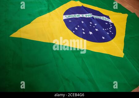 Brazilian flag kneaded - Dramatic concept image image. Stock Photo